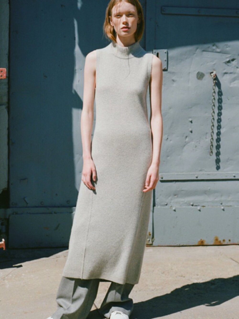 NWT $525 Rag & Bone Ace Light Gray Cashmere Long Knit Mock Neck Dress SIZE M